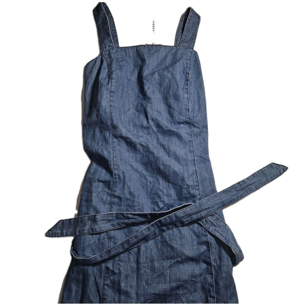 POPSUGAR Women’s Chambray Denim Long Dress Size M Tie Back Blue New Sleeveless - Picture 2 of 10